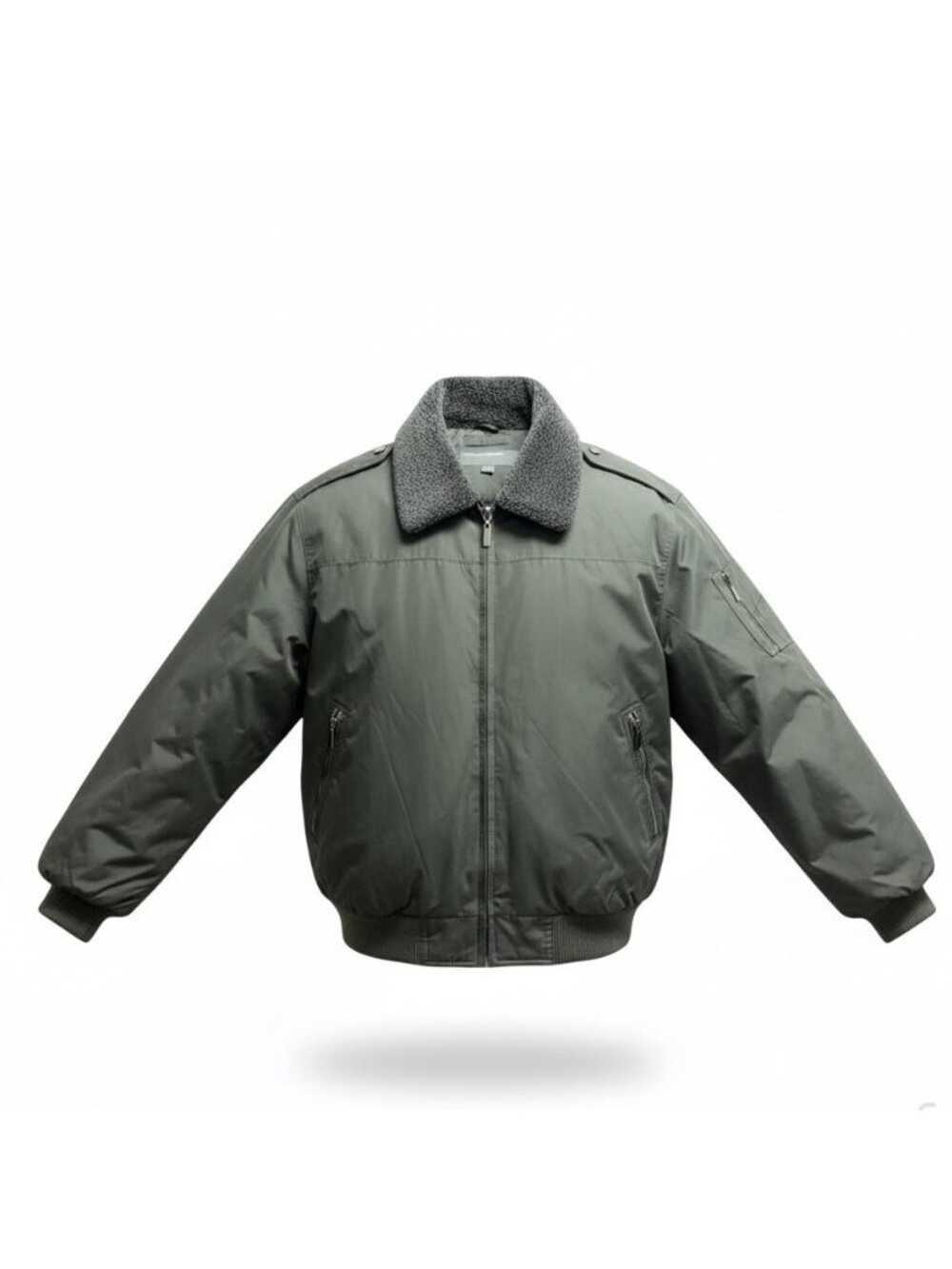 Perry Ellis Portfolio Mens Green Polyester Bomber Jacket Sherpa-Lined Collar Siz